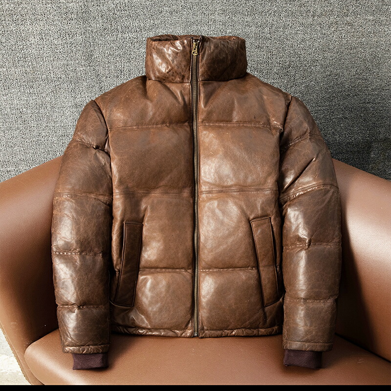 楽天市場】ダウンジャケット 羊革 ダウンコート 本革 厚手 レザー 防寒