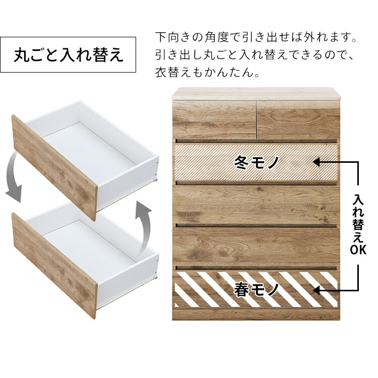 楽天市場】【組立設置対象】【公式】チェスト 5段 木目 ハイタイプ