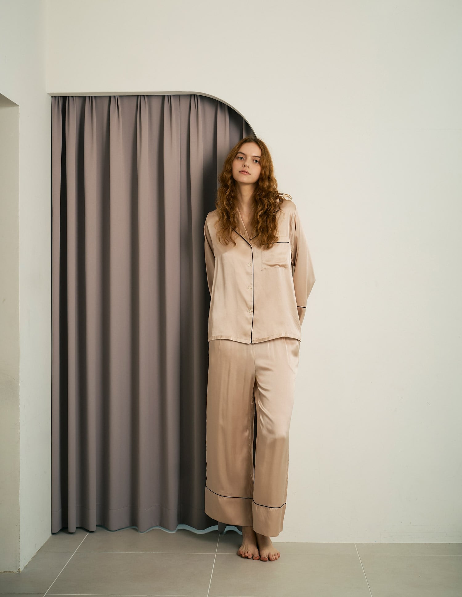 SLEEPY SLEEPY｜(W)シルクパジャマ長袖&ロングパンツ/セット【BOX付