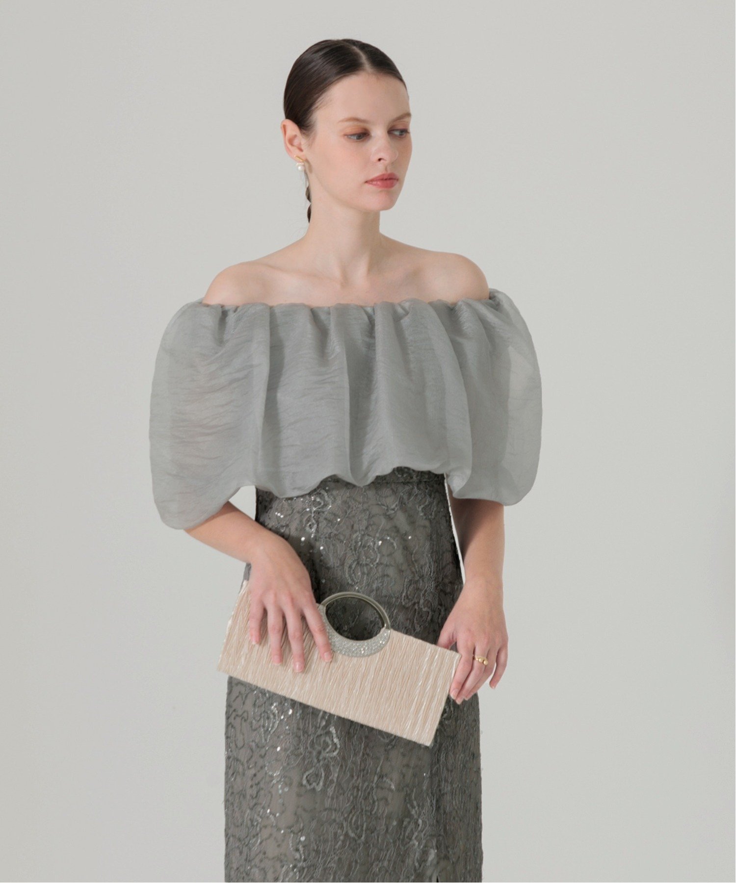 Leja｜LEJA-2WAYオフショルダーパフスリーブIラインワンピースドレス