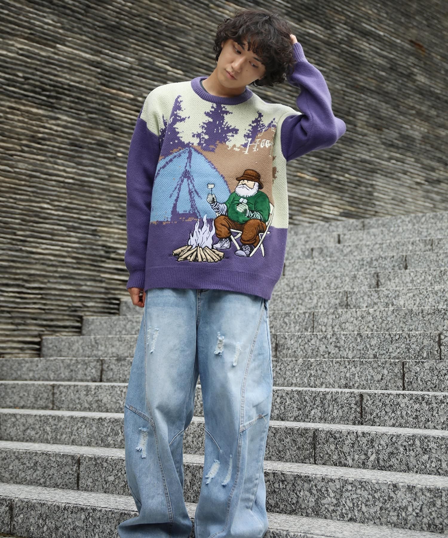 aimoha｜HOOK -original- キャンプおじさん配色ニット | Rakuten