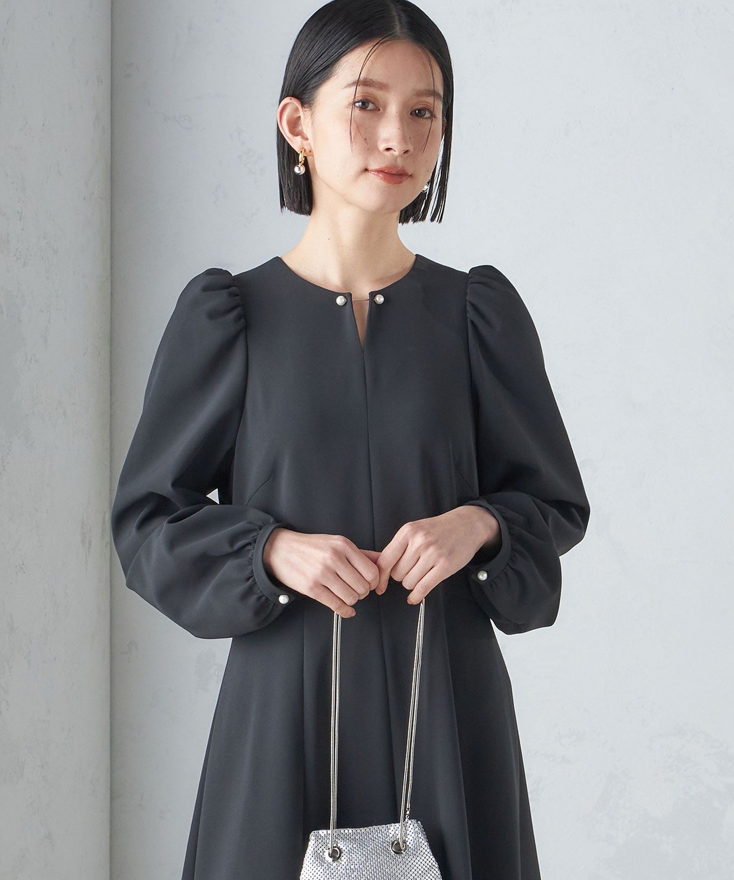 パネルフレアガーリーワンピース black Sサイズ SHIPS｜<手洗い可能>ブラック フォーマル フレア ワンピース