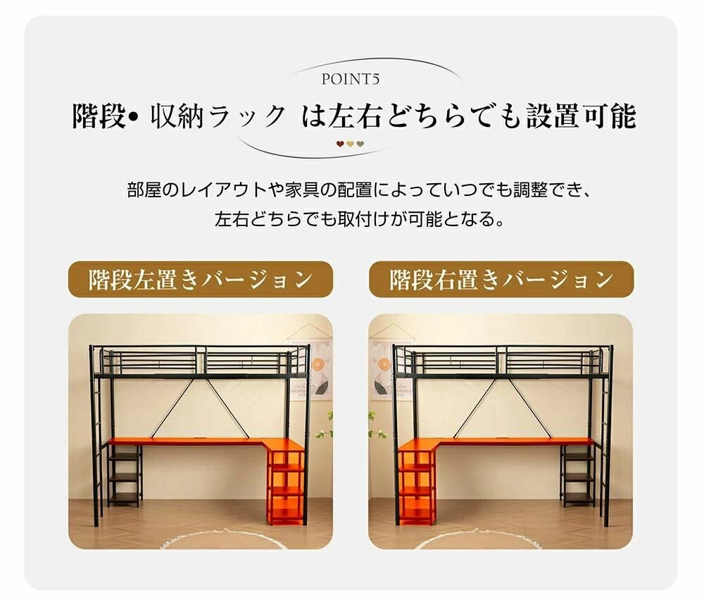 楽天市場】ロフトベッド パイプベッド シングル デスク付き 収納棚