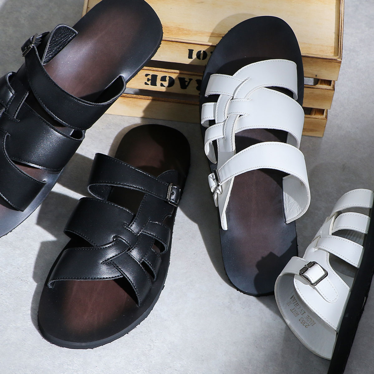 楽天市場】サンダル メンズ おしゃれ 革 レザー 黒 履きやすい クロス