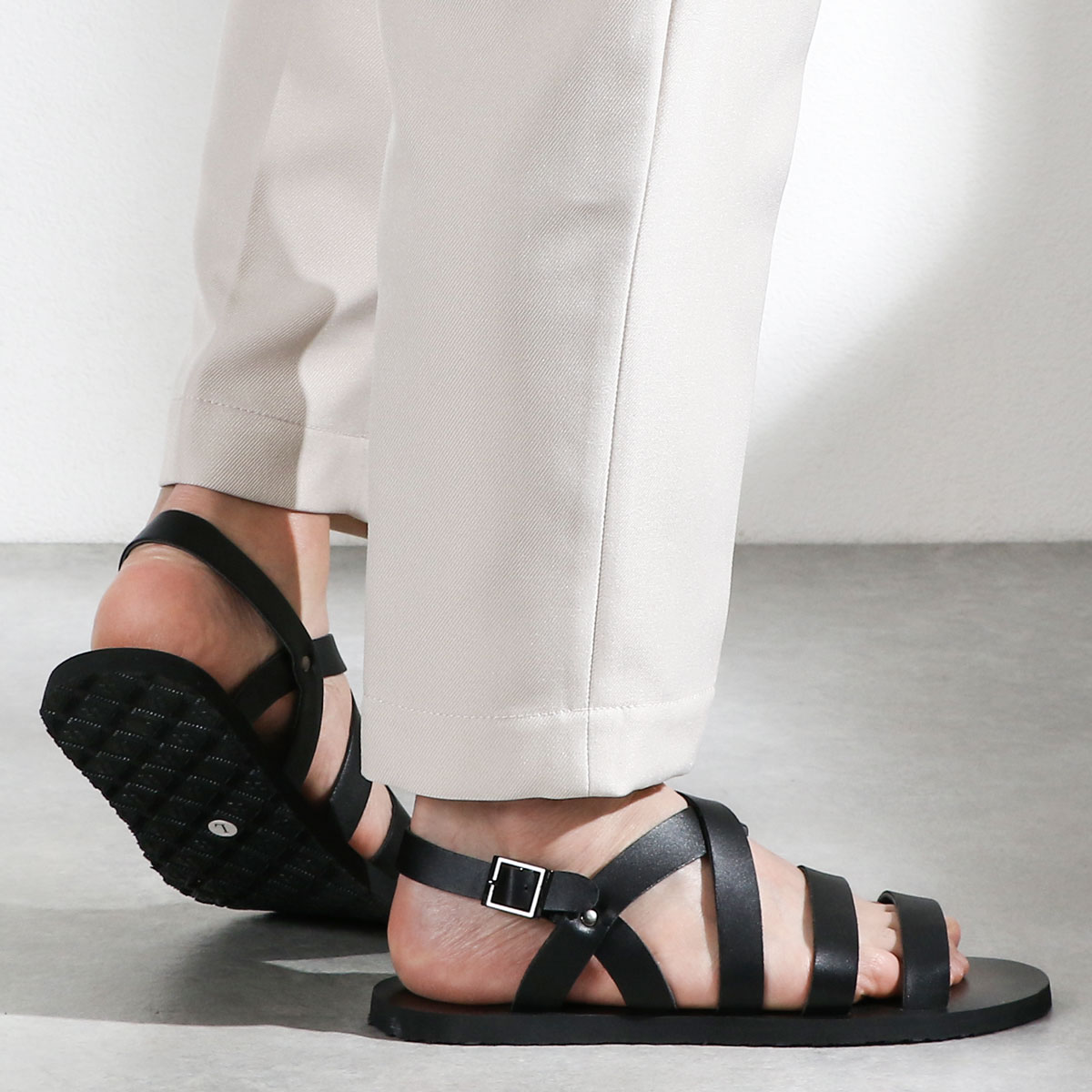 楽天市場】サンダル メンズ レザー 黒 脱げない かかと バック