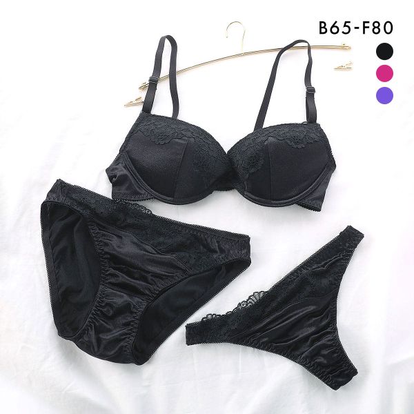 楽天市場】サテンブラックレース ブラジャー ショーツ セット Tバック