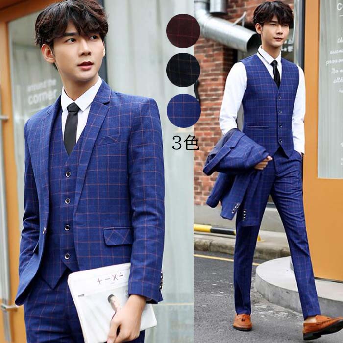 楽天市場】【送料無料】メンズスーツ チェック柄 イギリス風 3点セット