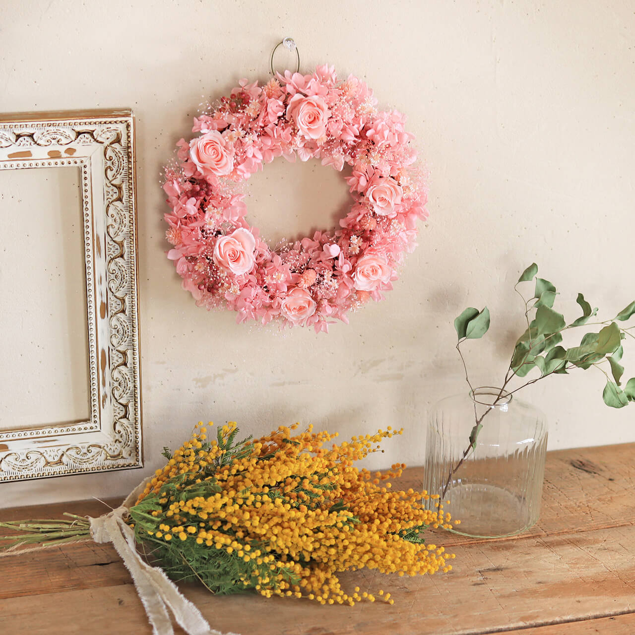 楽天市場】春爛漫ピンクのリース◇春にぴったり桜色のふわふわピンク