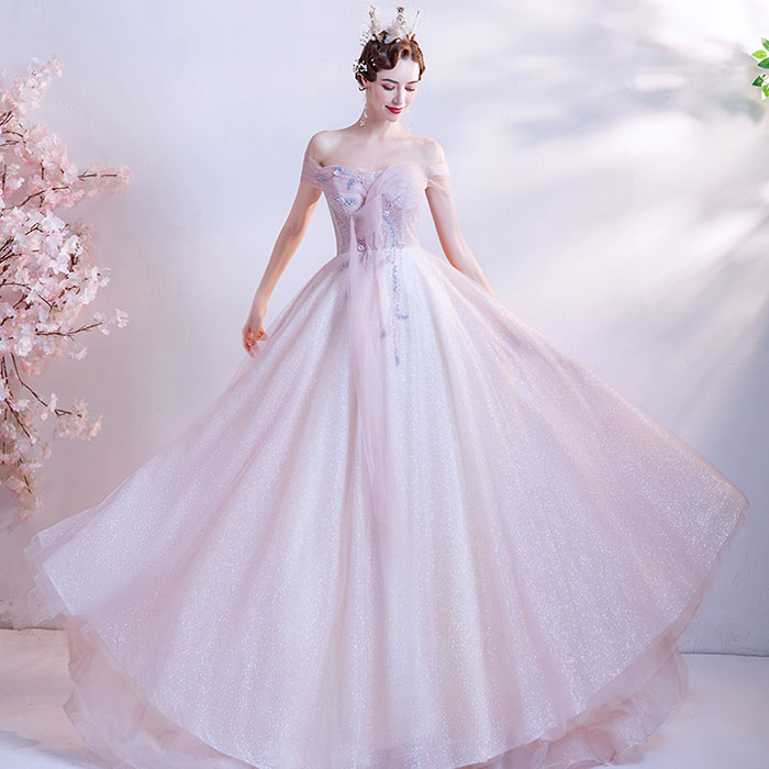 楽天市場】パーティードレス カラードレス サクラピンク ロングドレス