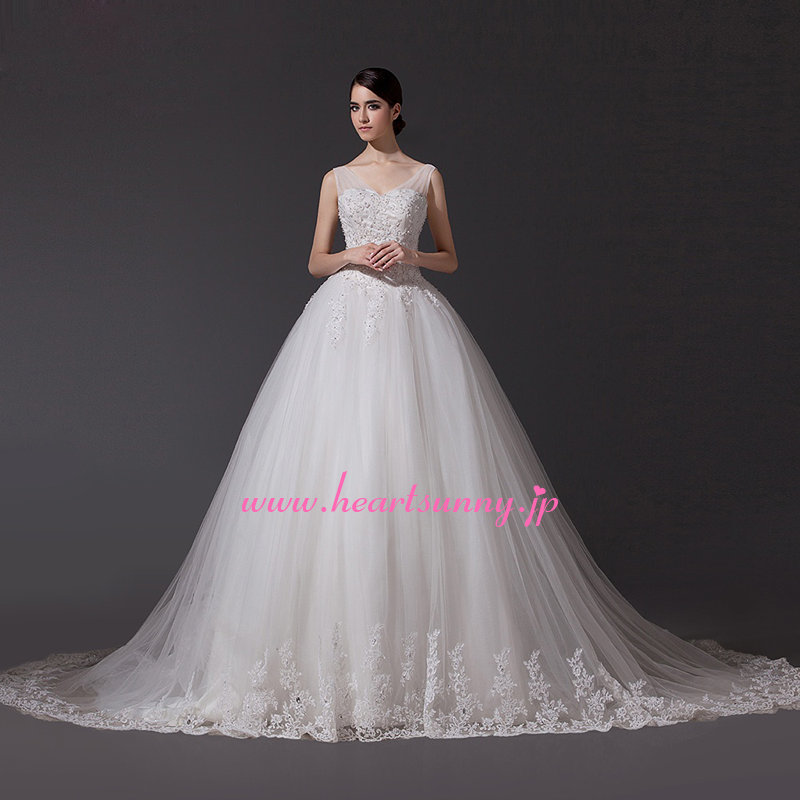 楽天市場】ウェディングドレス Aライン☆A070☆Vネック ビーズ 豪華