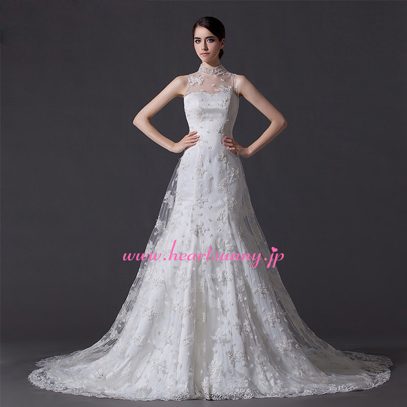 楽天市場】ウェディングドレス マーメイド☆A205☆ハイネック レース