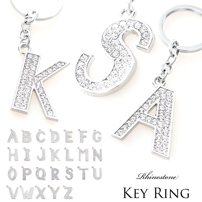 楽天市場】ラインストーン付きイニシャルキーホルダー A~M 文字