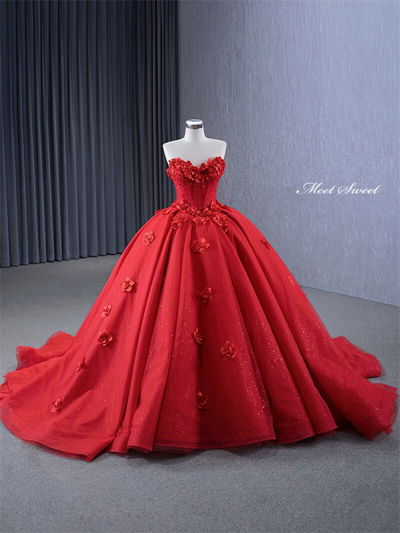 楽天市場】カラードレス 2way レッド プリンセスライン オフショルダー