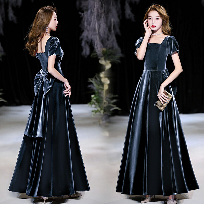 楽天市場】カラードレス ウェディングドレス ベロア ベルベット ブルー