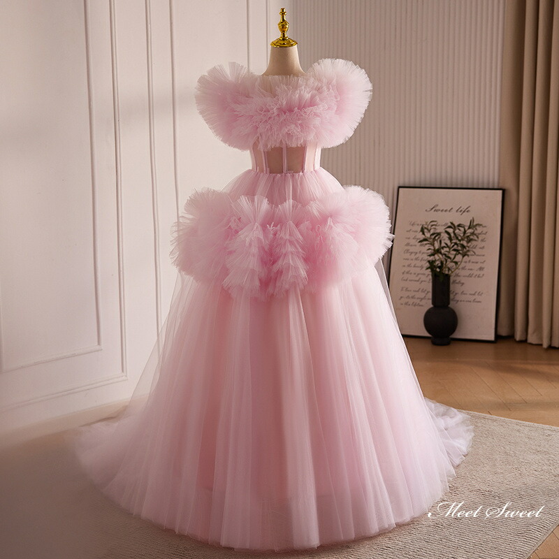 楽天市場】カラードレス プリンセスドレス ピンク チュール パーティー