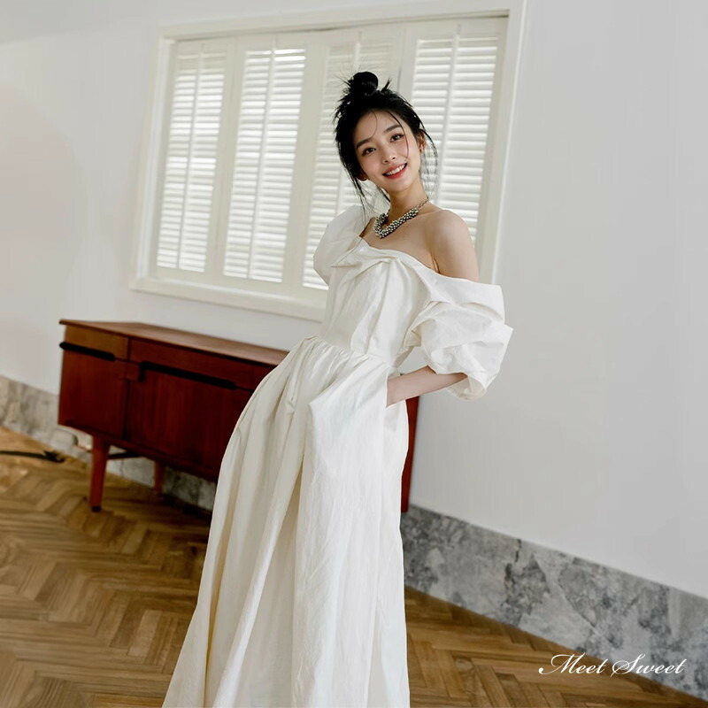 楽天市場】ウェディングドレス ロングドレス ワンショルダー スリット