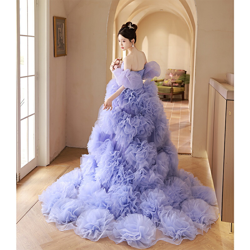 楽天市場】カラードレス 2way つけ袖 プリンセスライン パープル