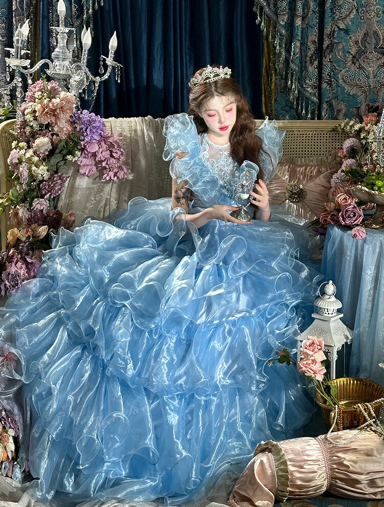 楽天市場】カラードレス ブルー ホワイト ウェディングドレス 前撮り