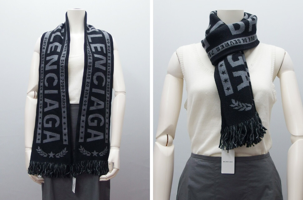 楽天市場】バレンシアガ フットボールスカーフ ロゴマフラー ブラック