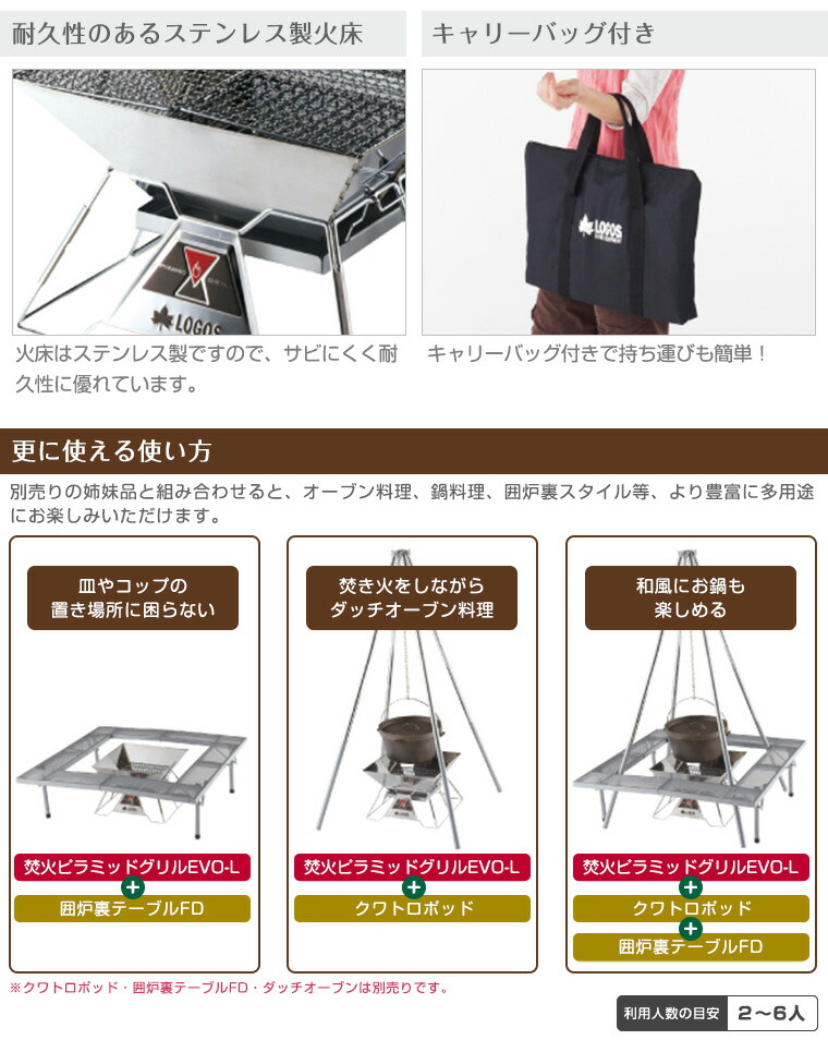 楽天市場】ロゴス LOGOS 焚火ピラミッドグリル EVO-L 焚き火台