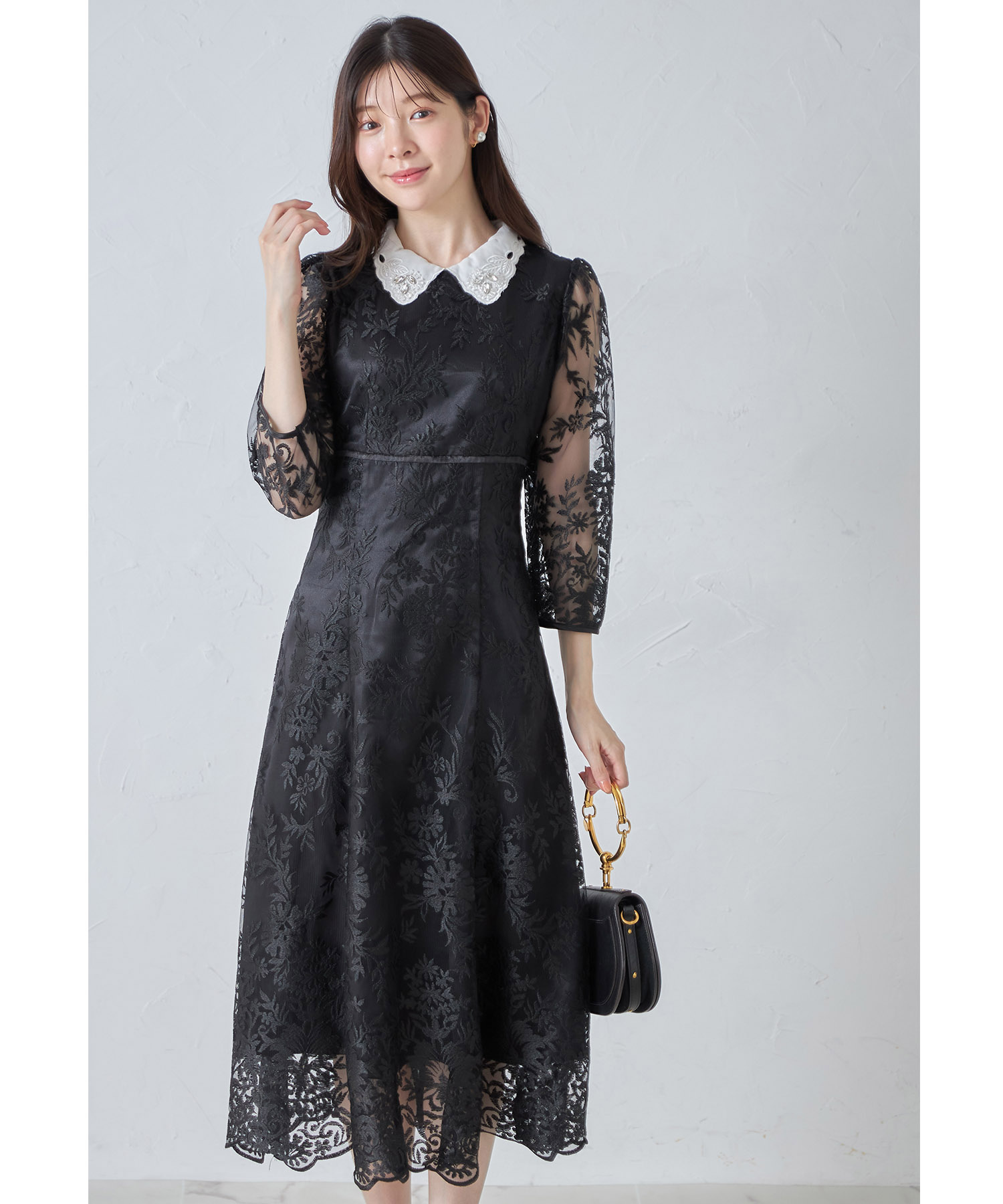 楽天市場】取り外し可能な立体フラワー襟付きレースワンピース