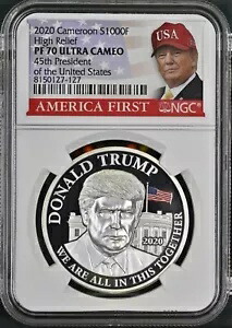 2020 カメルーン ドナルド・トランプ 1000F銀貨－NGC PF70 UC 2020
