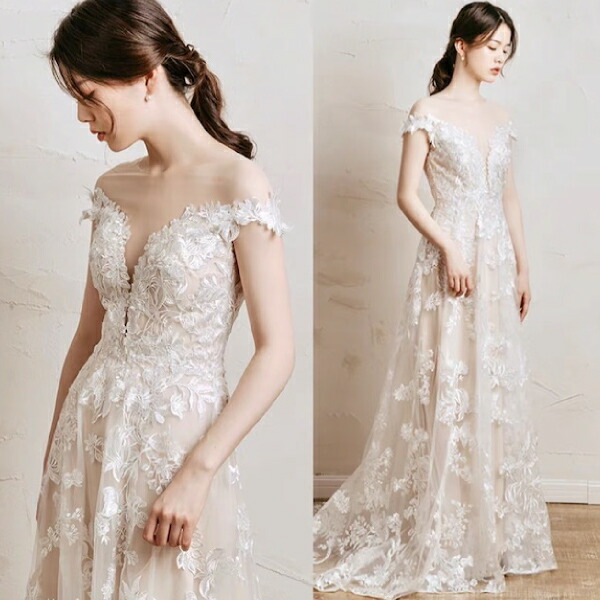 楽天市場】【送料無料】オフショルダー刺繍レースドレス (ｳｪﾃﾞｨﾝｸﾞﾄﾞﾚｽ