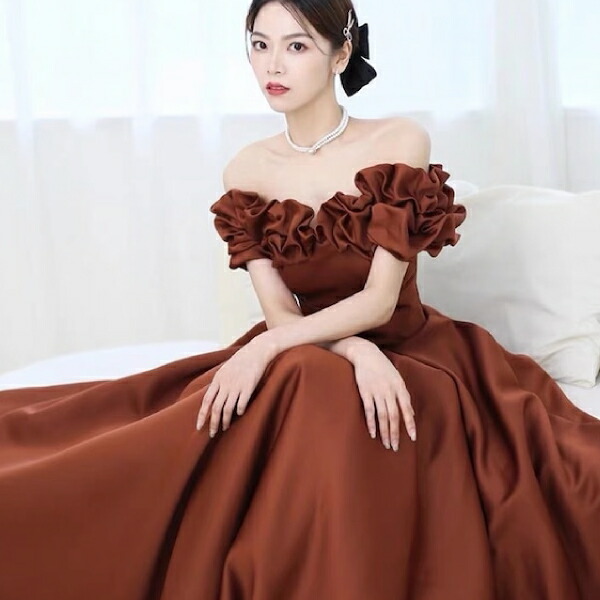 楽天市場】【送料無料】モードカラー:オフショルダーサテンドレス