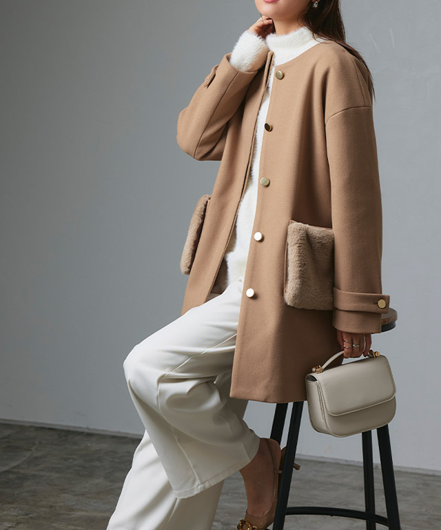 楽天市場】≪冬SALE！≫2wayファーポケットノーカラーコート ☆ コート