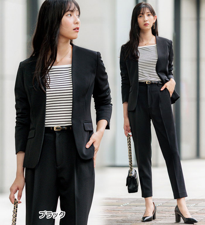 m6733【美品 SOFFICE】3L パンツスーツ上下 洗濯可 ストレッチ 黒 楽天