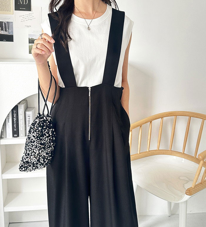 楽天市場】フロントジップハイウエストサロペット レディース 秋 冬 春