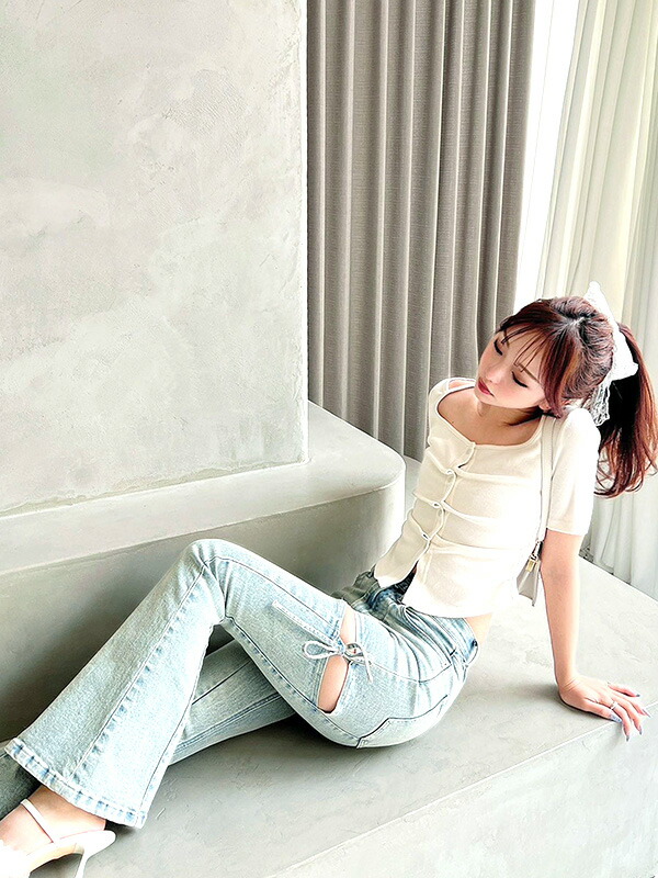 楽天市場】RESEXXY リゼクシー デニム パンツ カット アウト リボン