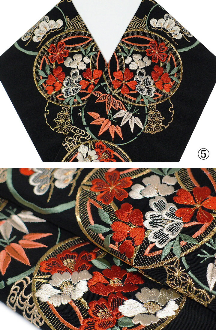 楽天市場】半襟 刺繍 半衿 振袖 成人式 七宝 雪輪文様 椿 桜 松竹梅