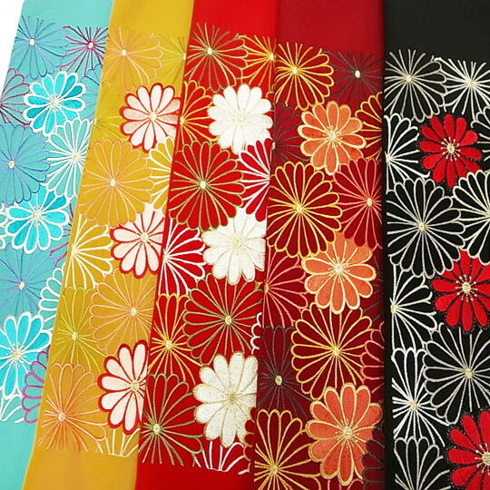 楽天市場】半衿 振袖 刺繍 菊詰め 花 半襟 ターコイズブルー 金茶 臙脂