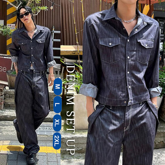 楽天市場】デニムセットアップ メンズ 上下セット Gジャン ジージャン