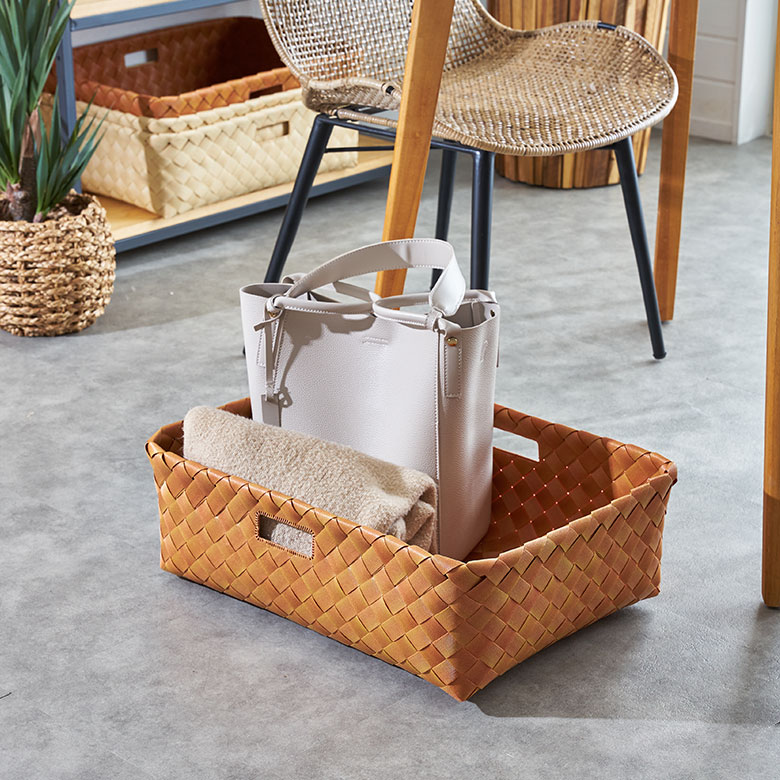 楽天市場】かご バスケット 洗える 持ち手付き フェイクシダー 白樺風