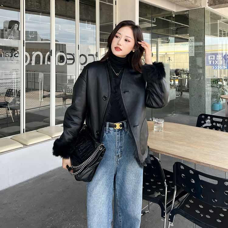 美品】 DOMA ダブルライダース レザー ムートン レディース ブラック