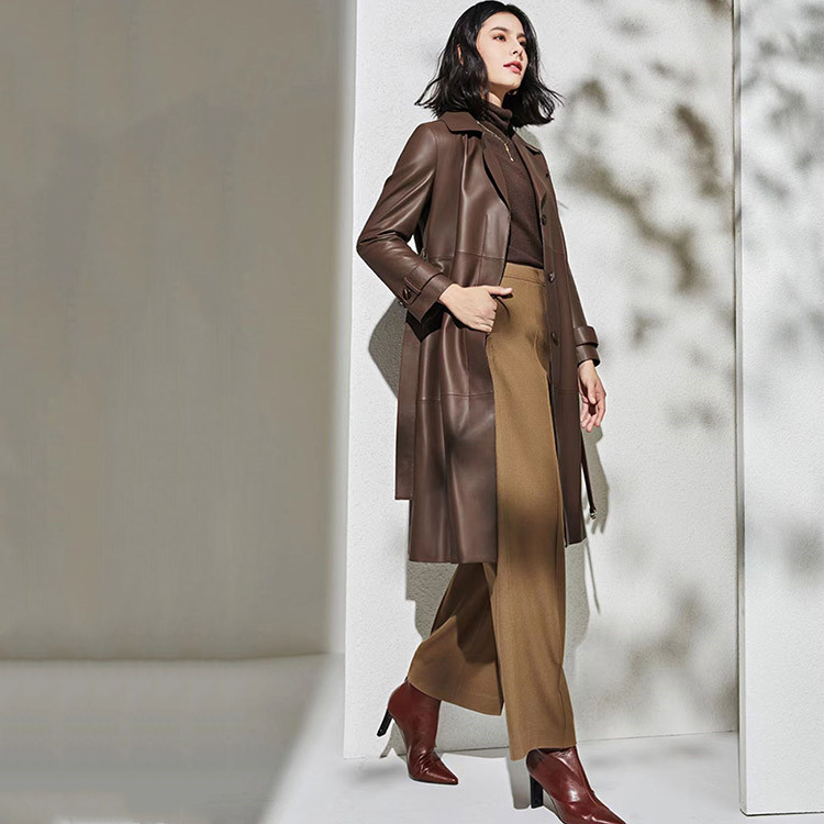 楽天市場】ベルト付き ラムレザーコート ミドル丈 レディース 秋冬