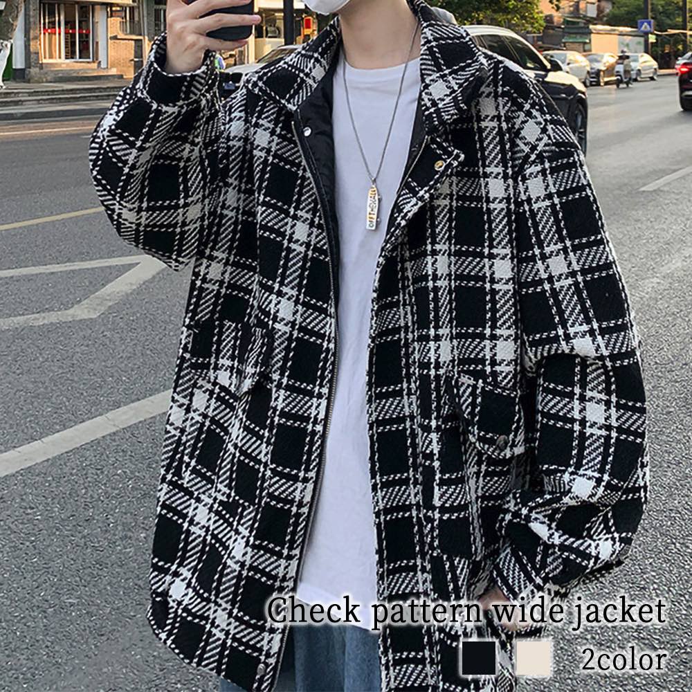 楽天市場】ステンカラーコート メンズ チェック柄ワイドジャケット 50