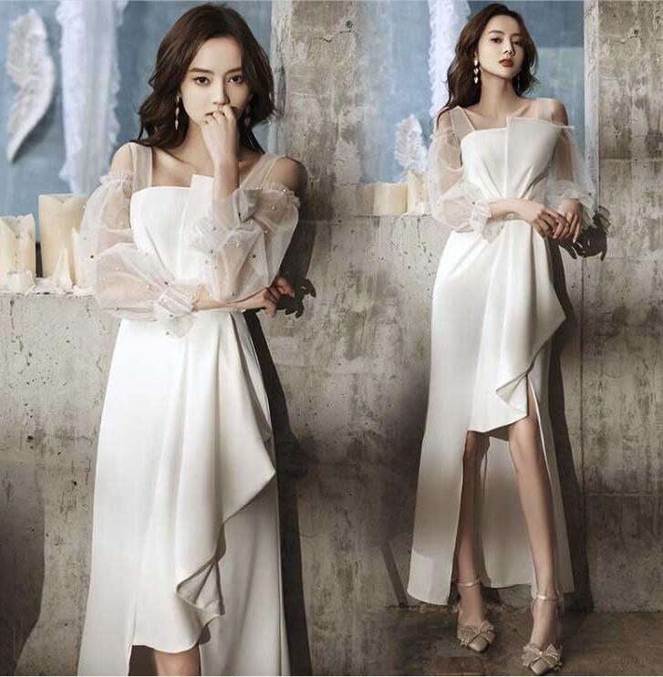 楽天市場】アシンメトリー オフショルダー レース袖 フリル ワンピース