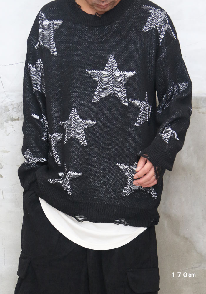 楽天市場】星柄ダメージニット メンズ 星柄ニット ニット メンズ 長袖