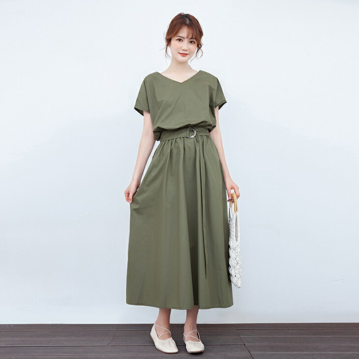 楽天市場】ベルト付き tシャツ ワンピース ウエストマーク ロング丈 V