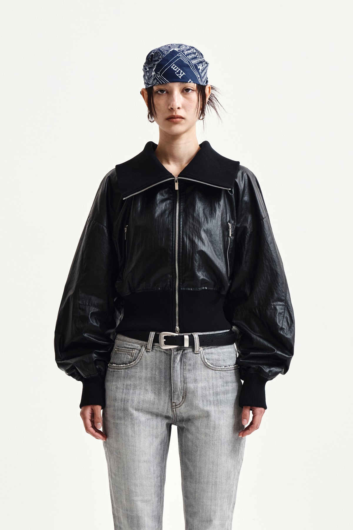 Matin Kim - シャイン クリンクル ジップ ブルゾン (ブラック) | TRAB