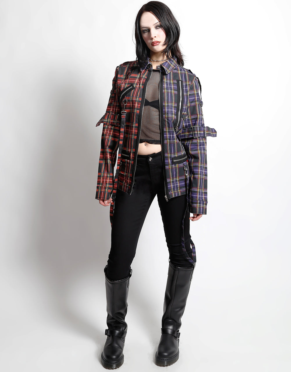 TRIPP NYC - SPLIT PUNK JACKET BLACK/PURPLE PLAID