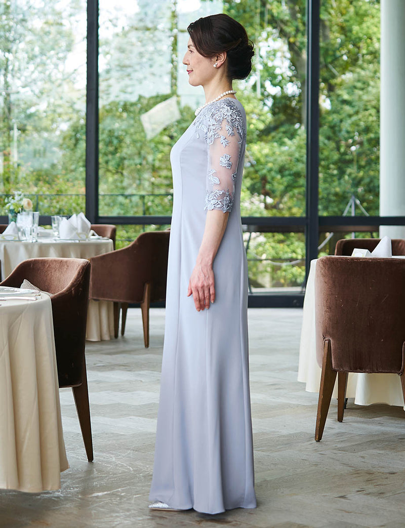 結婚式 母親ドレス グレー・マザーズドレス長袖 袖付き MD0404-GY|新郎
