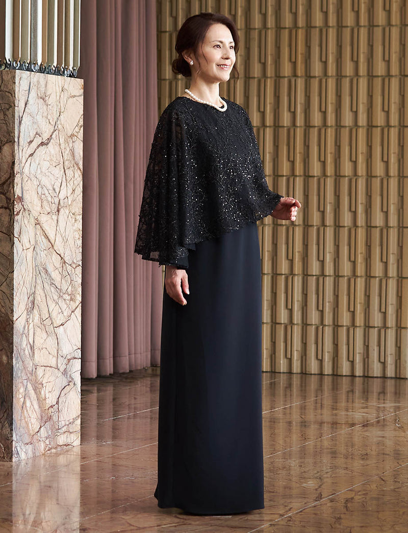 結婚式 母親ドレス ブラック・マザーズドレス ケープ付き MD0502-BK
