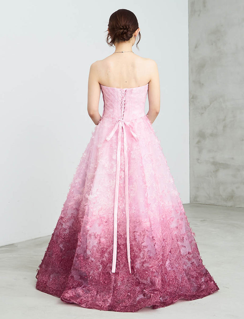 グラデーション ロングドレス ピンク レース ベアトップ 演奏会