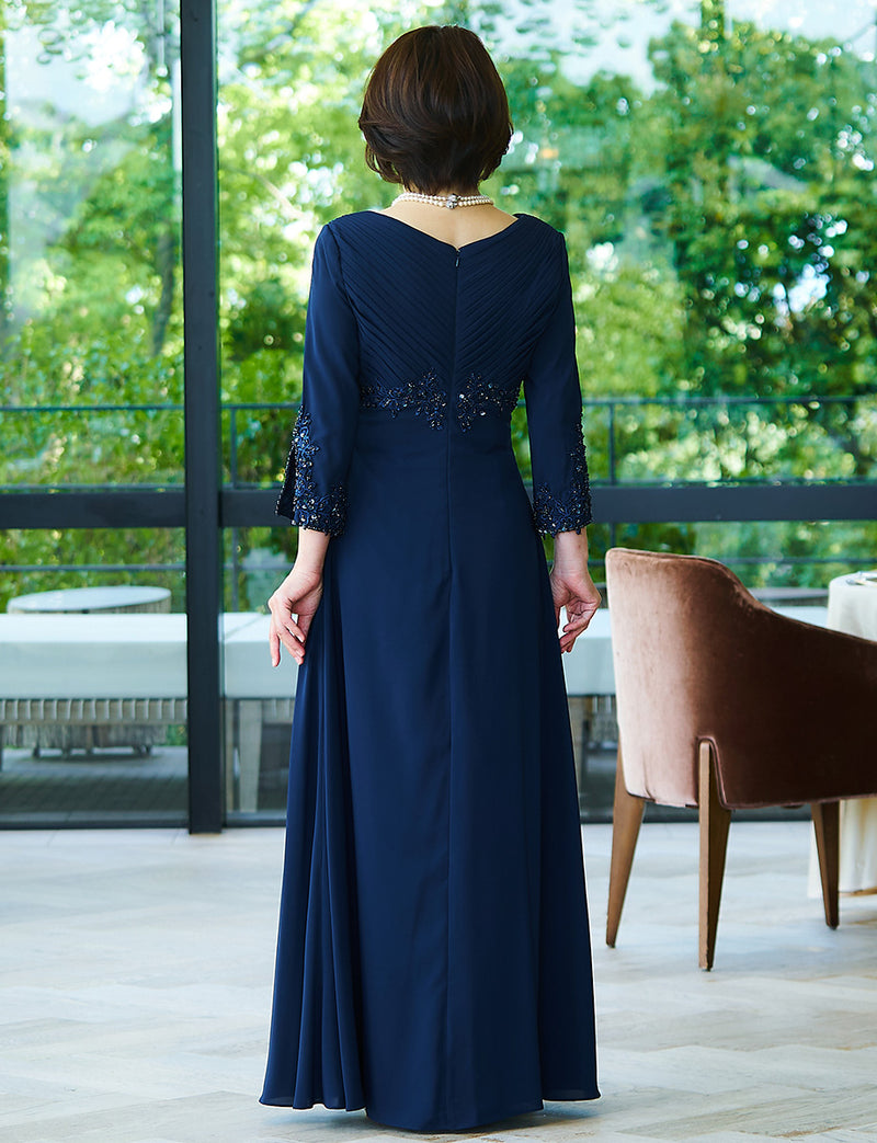 マザーズドレス・結婚式 母親ドレス MD0206-DNY ネイビー 長袖|新郎