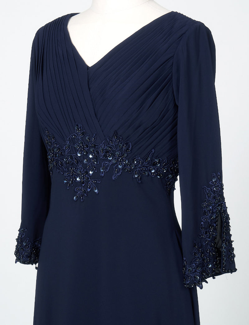 マザーズドレス・結婚式 母親ドレス MD0206-DNY ネイビー 長袖|新郎