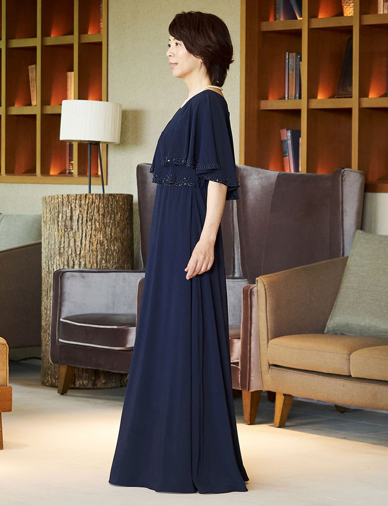 結婚式 母親ドレス・マザーズドレス MD0225-DNY ネイビー 袖付き|新郎
